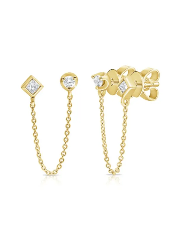 Alex Double Stud Chain Earring 14K sold by LeMel