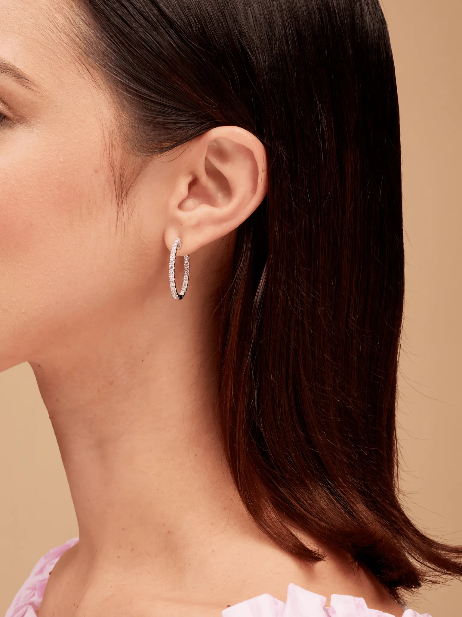 Chunky Inside Out Diamond Hoop Earrings 18K sold by LeMel product image thumbnail 5