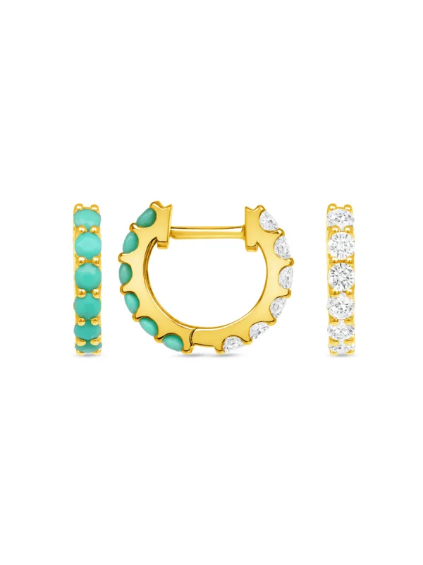 Reversible Turquoise and Diamond Huggie 14K sold by LeMel