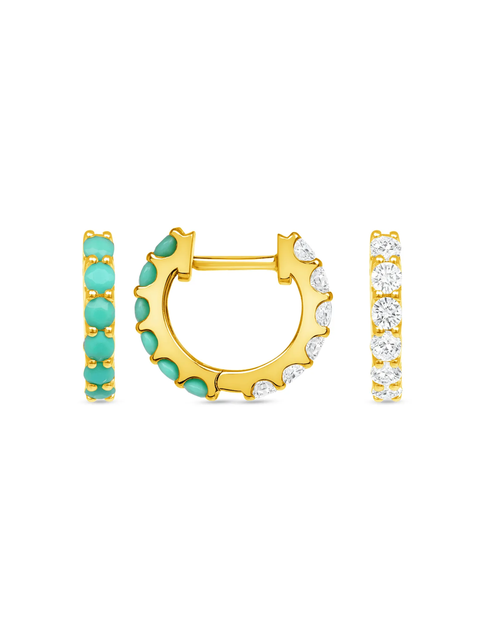 Reversible Turquoise and Diamond Huggie 14K sold by LeMel