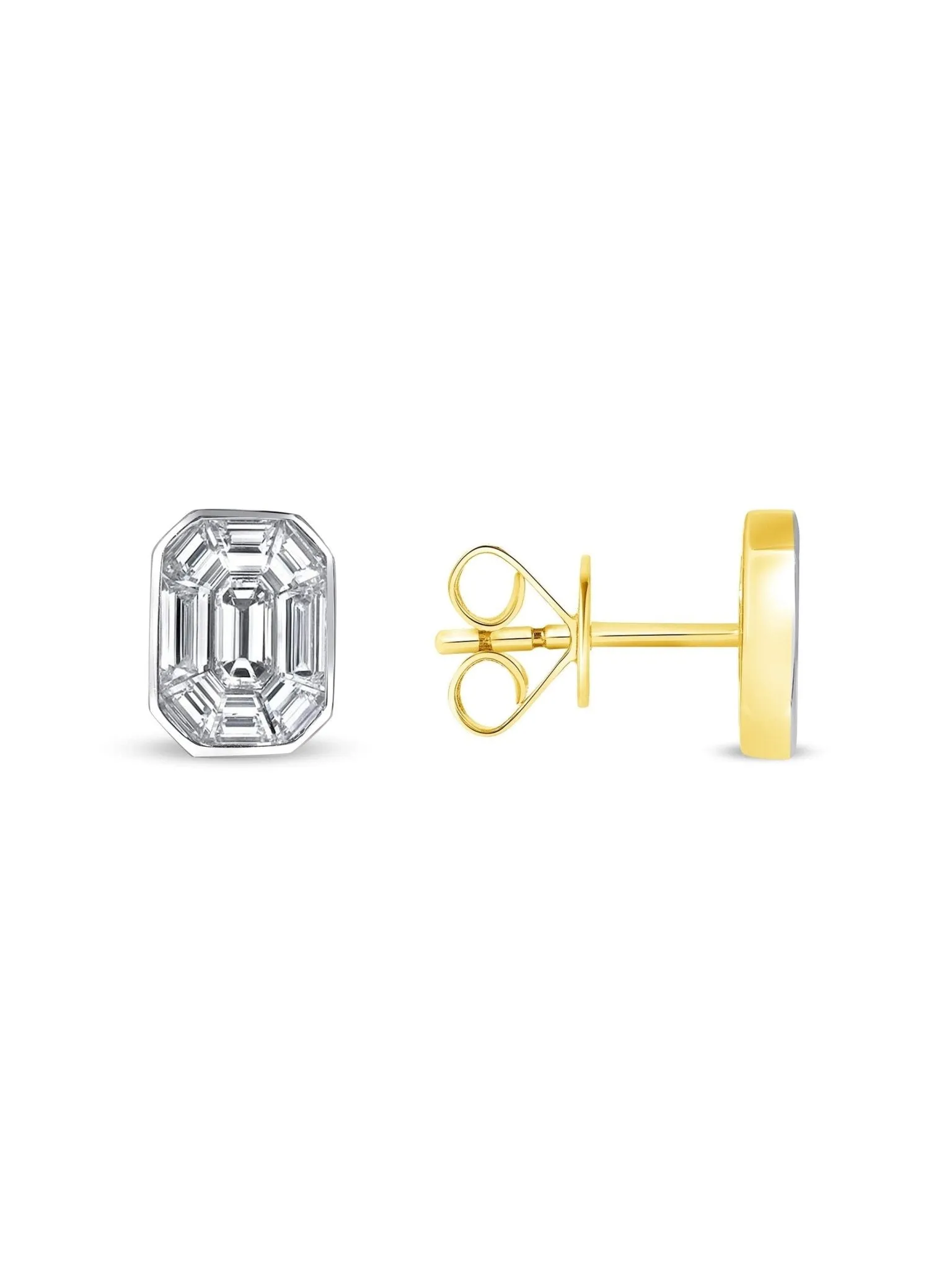 Emerald Cut Illusion Diamond Stud Earrings 14K sold by LeMel