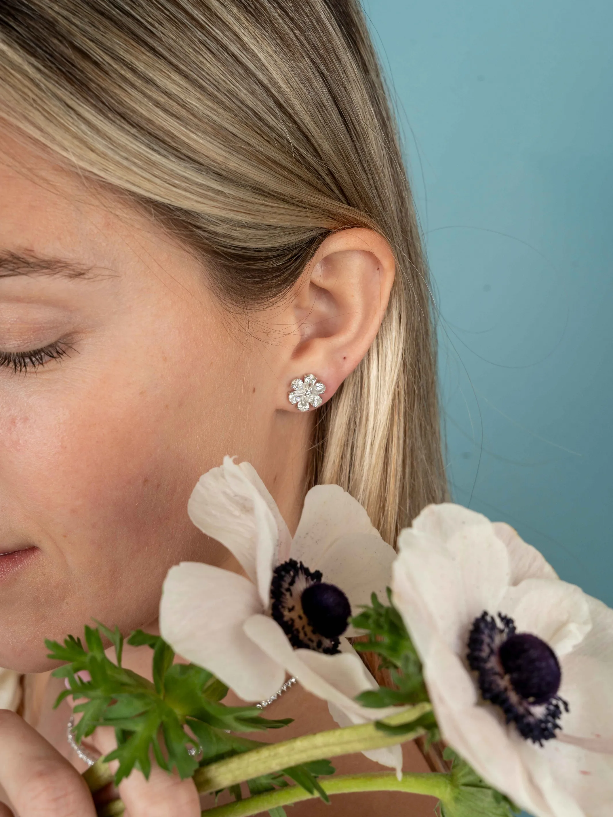 Julie Flower Diamond Stud Earrings 14K sold by LeMel product image thumbnail 2