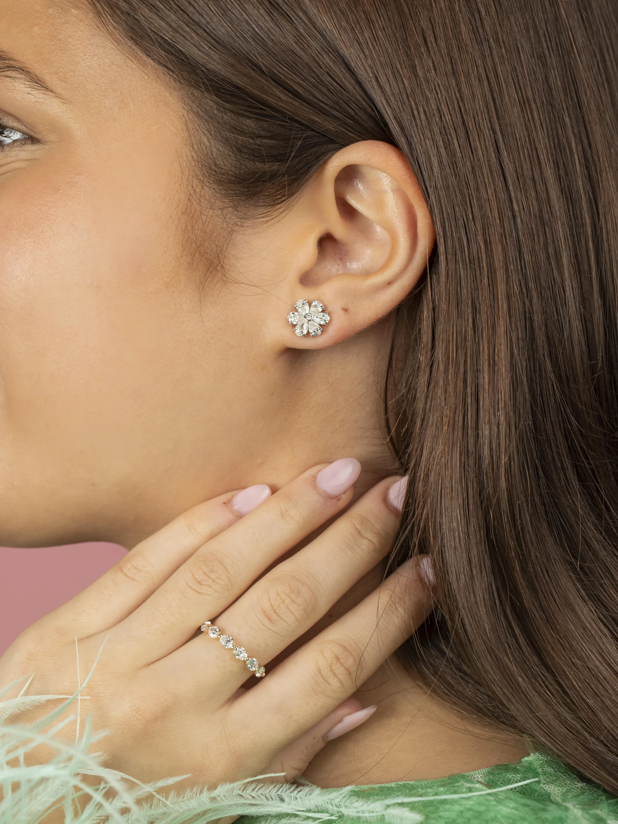 Julie Flower Diamond Stud Earrings 14K sold by LeMel product image thumbnail 4