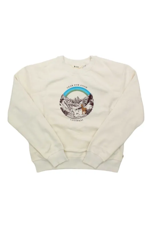 Cotopaxi Women's Traveling Llama Organic Crew Sweatshirt sold by Out&Back Outdoor