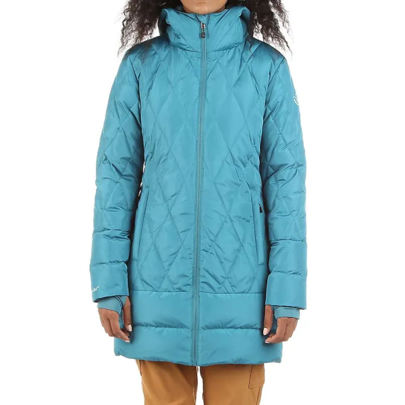 Moosejaw Women's Hooded Mid-Length Down Jacket sold by Out&Back Outdoor