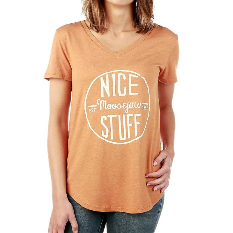 Moosejaw Women's Steak and Eggs Flowy V-Neck SS Tee sold by Out&Back Outdoor