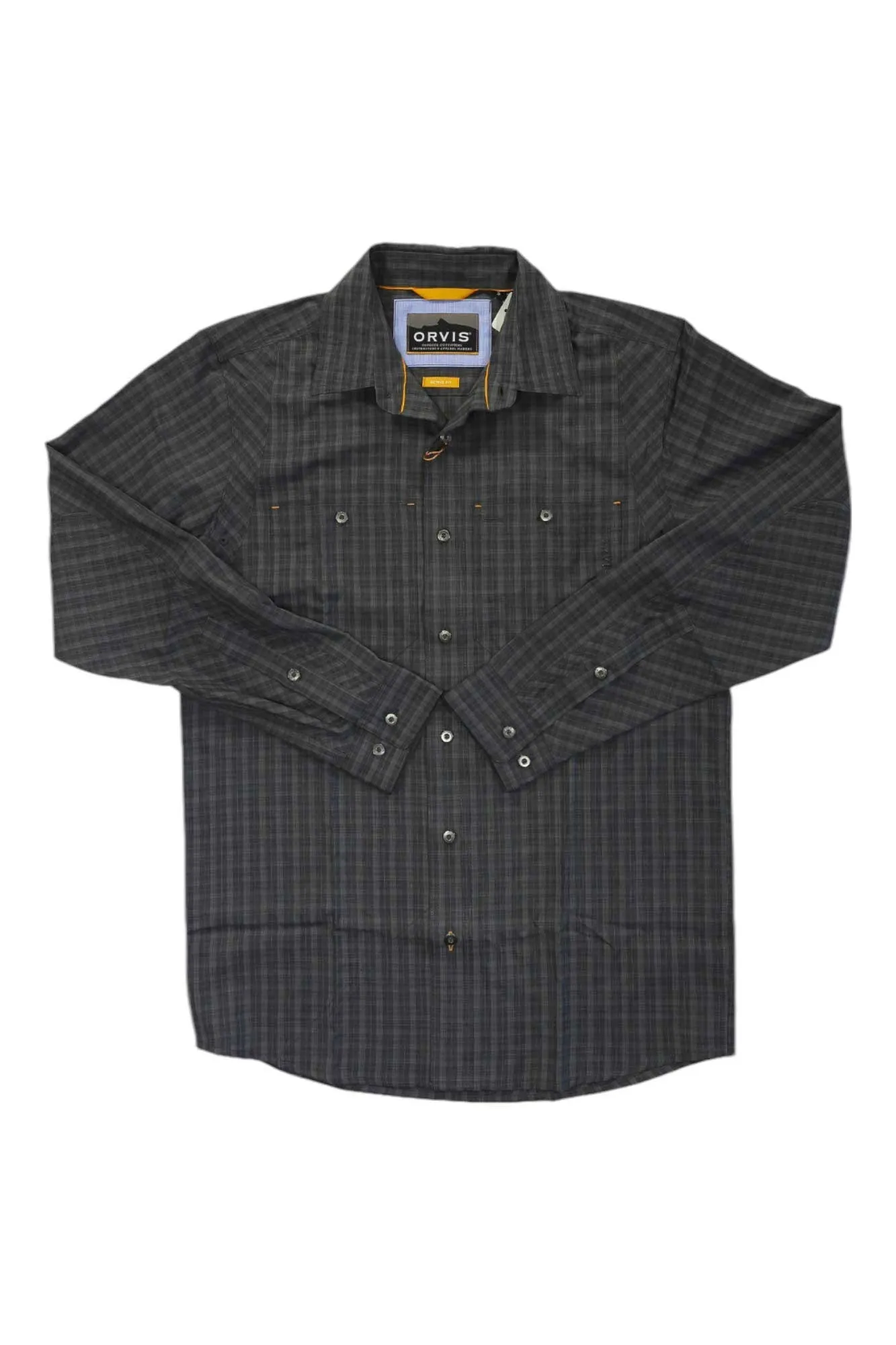 Orvis Mens Tech Chambray Plaid Work LS Shirt sold by Out&Back Outdoor