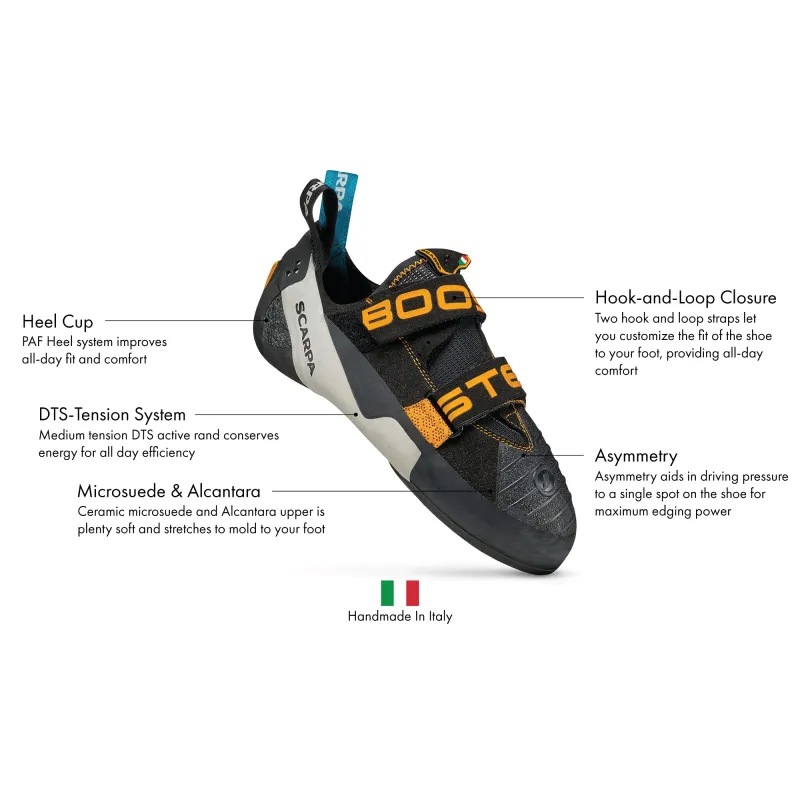 SCARPA Booster Vegan Rock Climbing Shoes - Black/Orange sold by Out&Back Outdoor