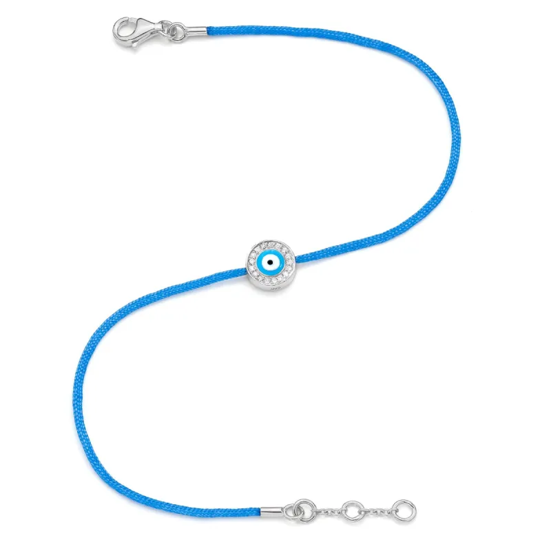 White Gold Vermeil Women's Diamond Light Blue Eye & Cord Bracelet sold by Aaron Basha