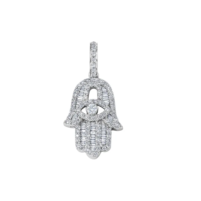 Baguette Diamond White Gold Large Hamsa sold by Aaron Basha