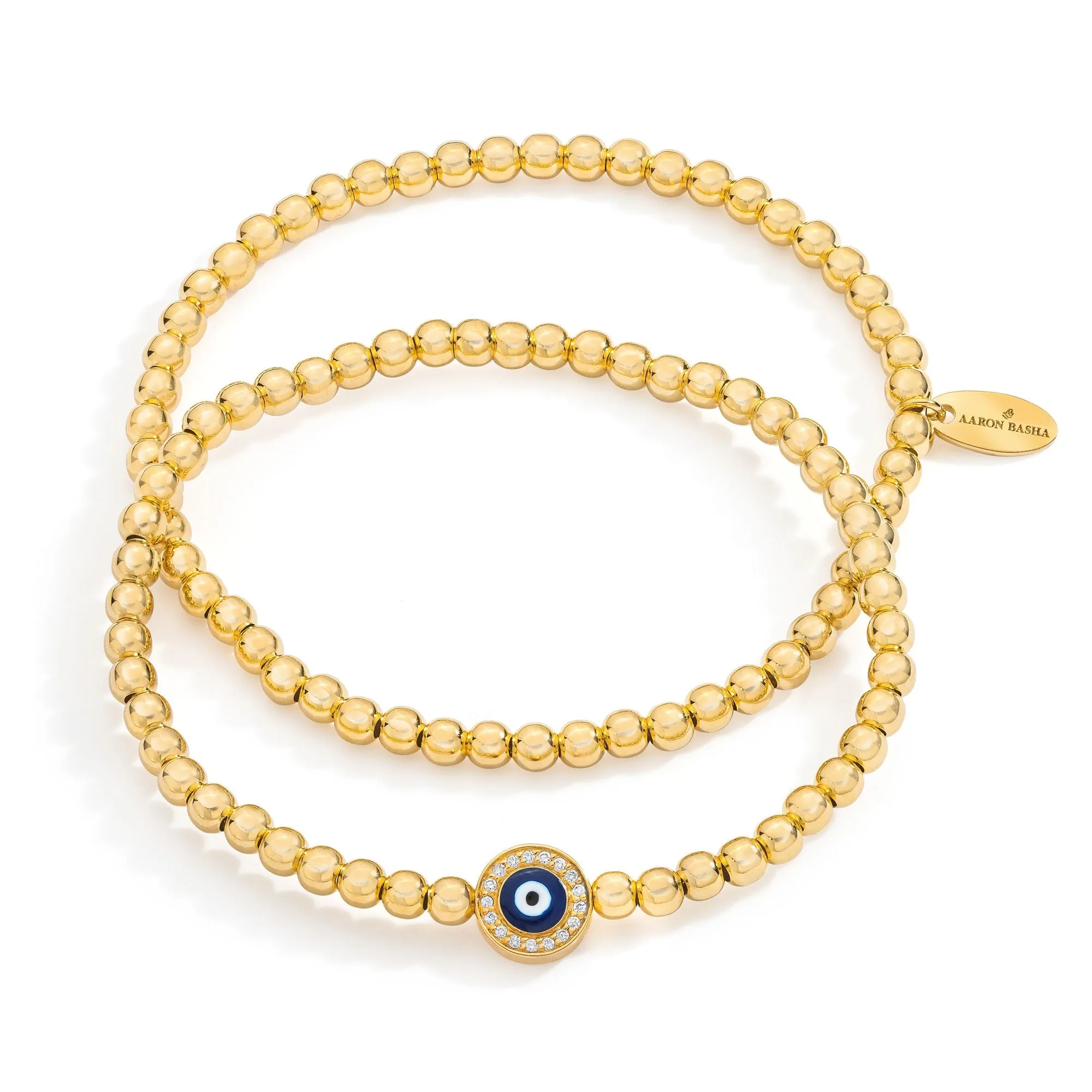 Vermeil Beaded Navy Blue Evil Eye Bracelet Set sold by Aaron Basha
