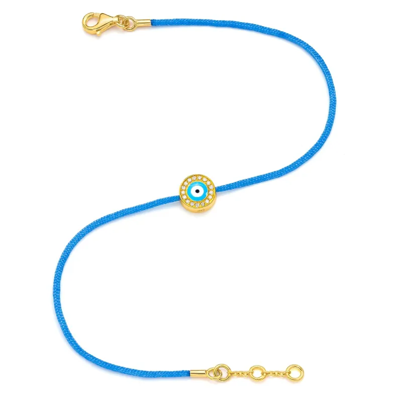 Yellow Gold Vermeil Women's Diamond Light Blue Eye & Cord Bracelet sold by Aaron Basha