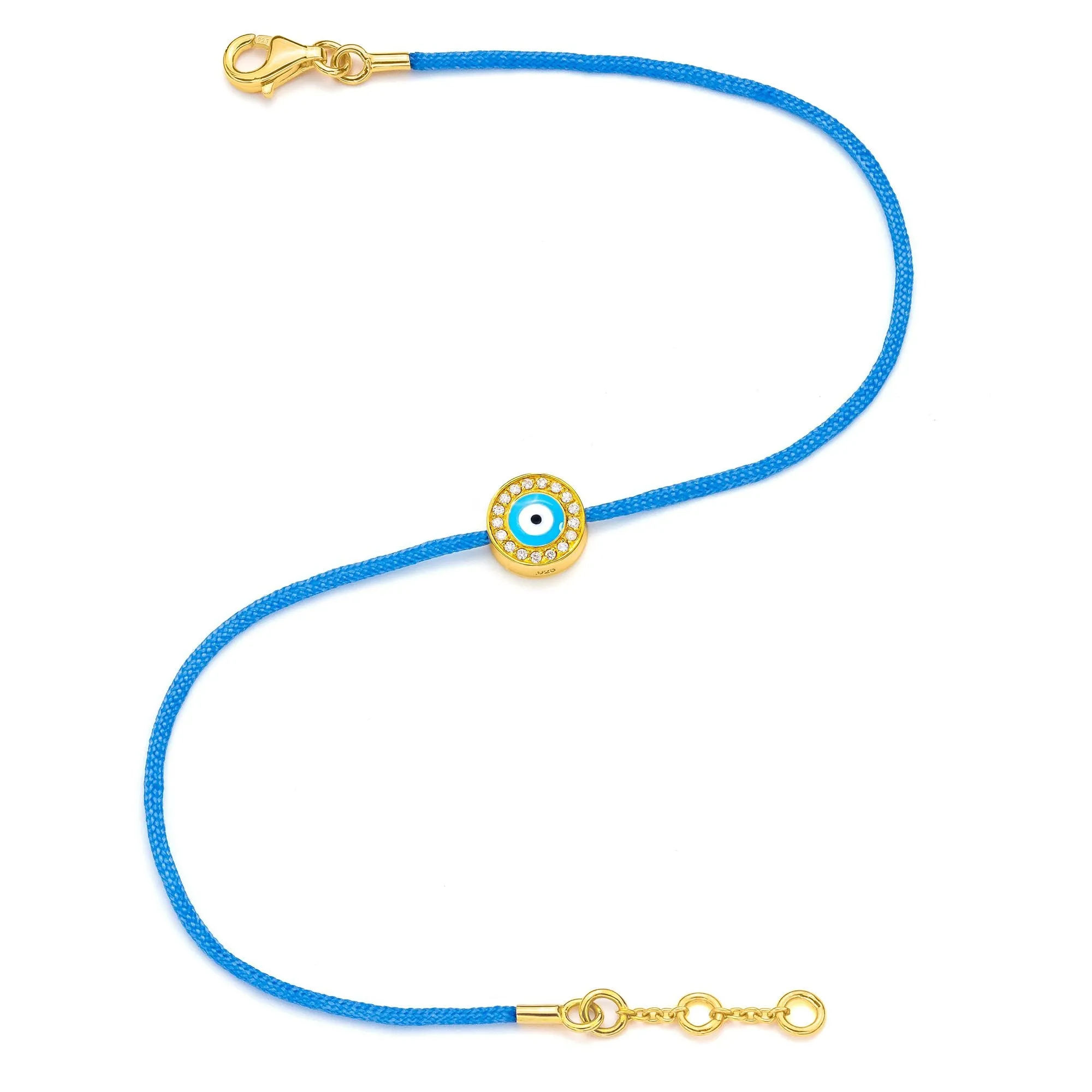Yellow Gold Vermeil Women's Diamond Light Blue Eye & Cord Bracelet sold by Aaron Basha