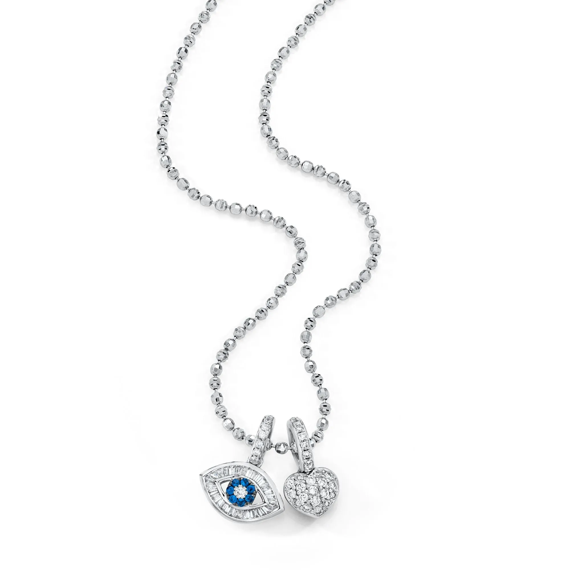 18K White Gold Small Baguette Evil Eye Charm Necklace - Items Sold Separately sold by Aaron Basha