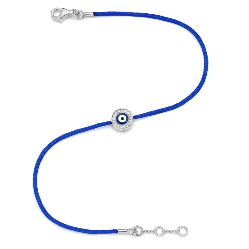 White Gold Vermeil Women's Diamond Navy Eye & Cord Bracelet sold by Aaron Basha
