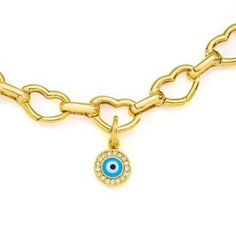 18K Yellow Gold Small Open Heart Link Bracelet with Evil Eye Charm- Bracelet & Charm sold separately sold by Aaron Basha