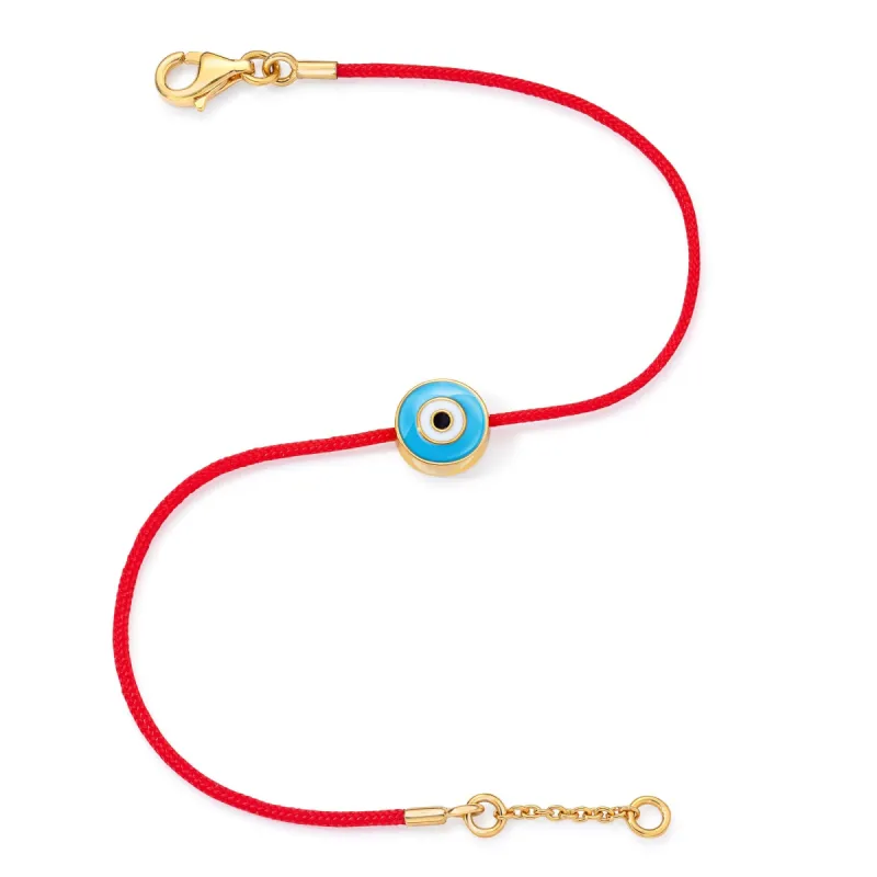 Yellow Gold Vermeil Women's Light Blue Eye & Red Cord Bracelet (Size 6-6.5") sold by Aaron Basha