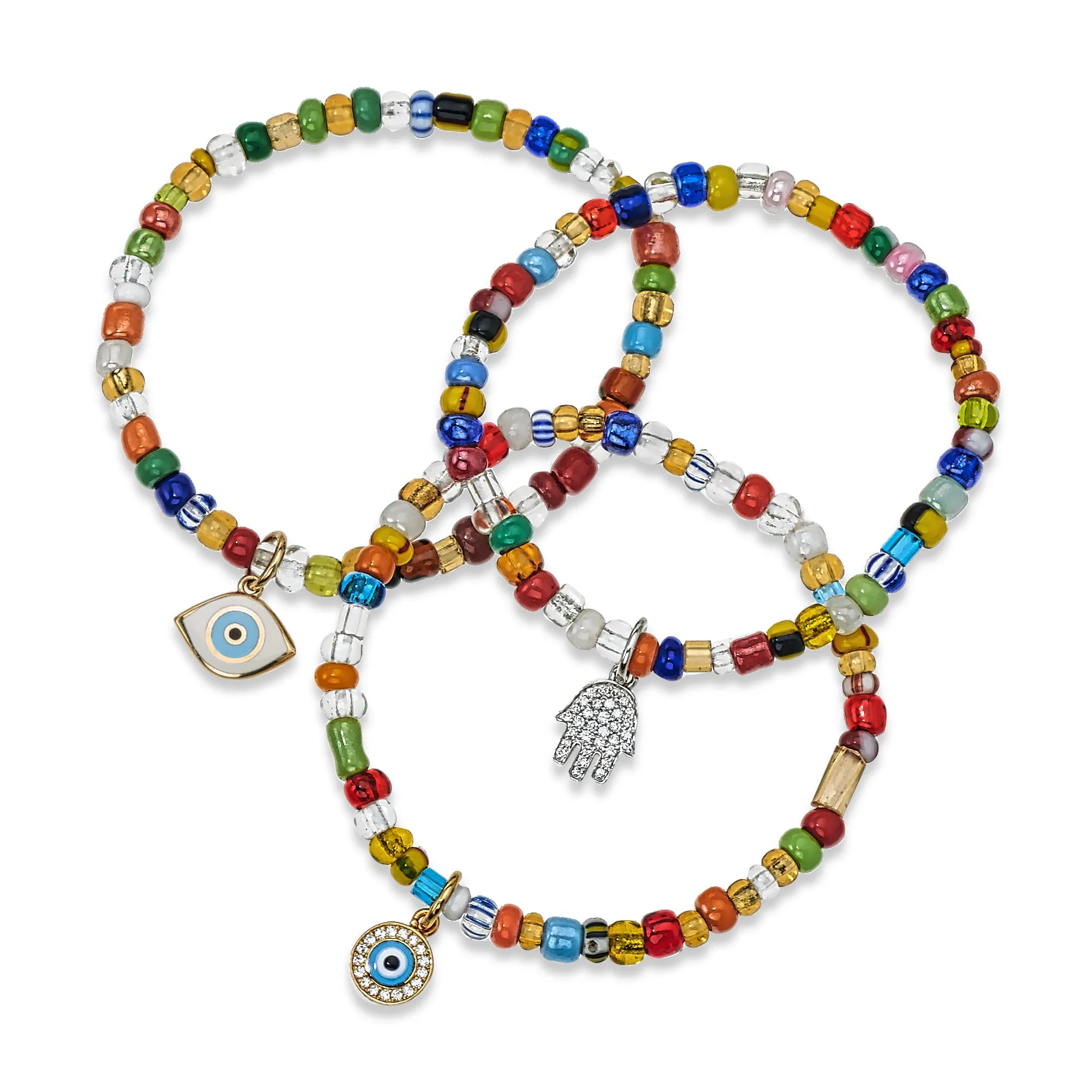 Evil Eye & Hamsa Variety Beaded Bracelets, 18K Gold - Priced Individually sold by Aaron Basha
