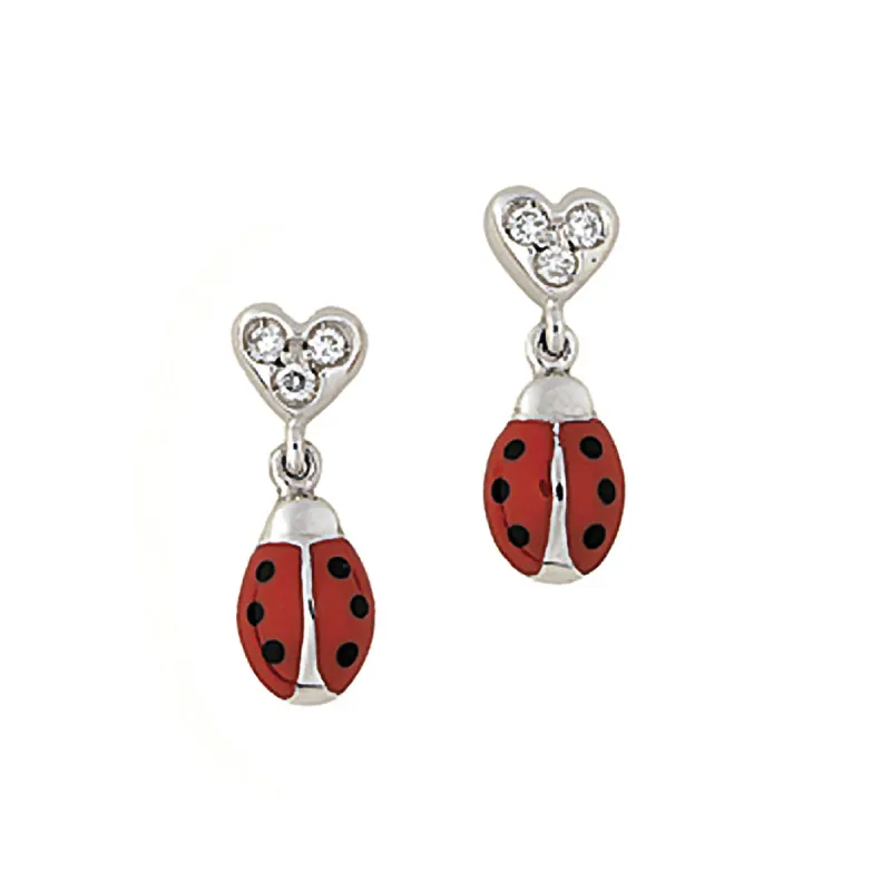 Diamond Heart Ladybug Hanging Earrings - PRE ORDER sold by Aaron Basha