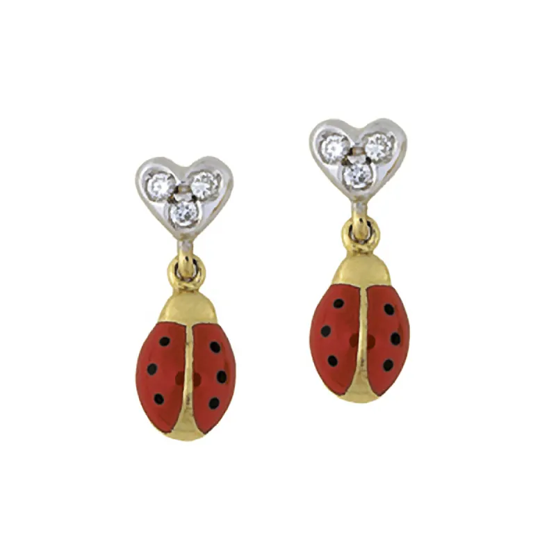 Diamond Heart Ladybug Hanging Earrings - PRE ORDER sold by Aaron Basha