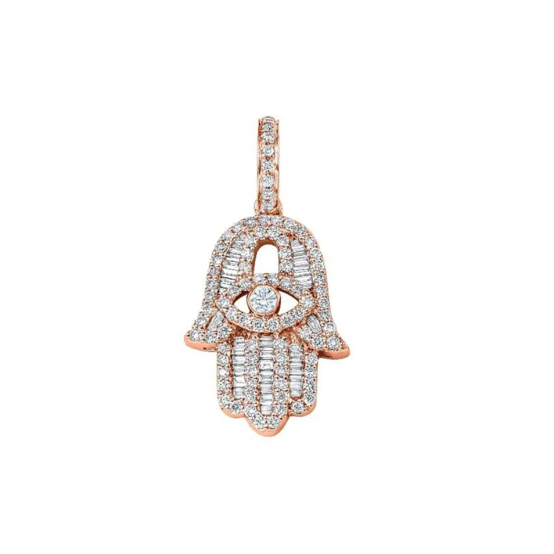 Baguette Diamond Yellow Gold Small Hamsa sold by Aaron Basha