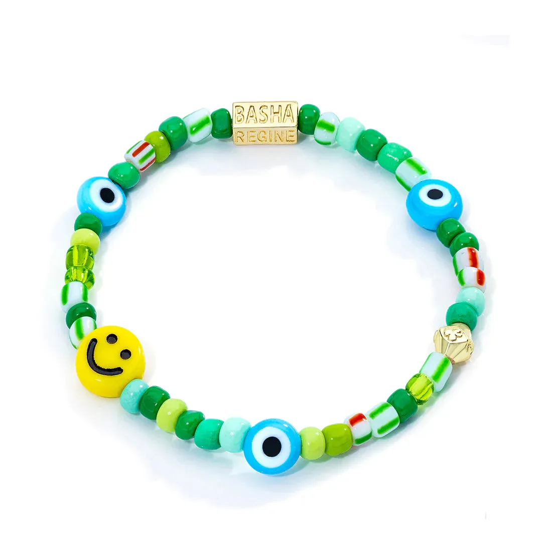 Women's Green Mix Smiley Beaded Stretch Bracelet sold by Aaron Basha