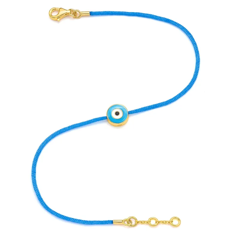 Yellow Gold Vermeil Men's Light Blue Eye & Cord Bracelet (7.25"-7.75") sold by Aaron Basha