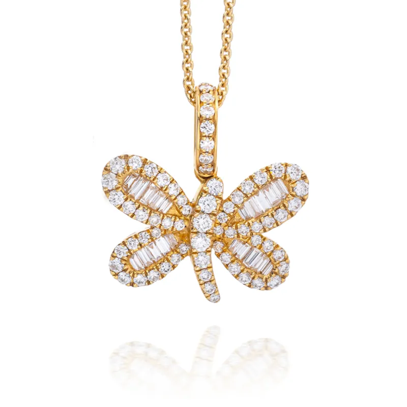 18K Baguette Diamond Butterfly Yellow Gold Charm sold by Aaron Basha