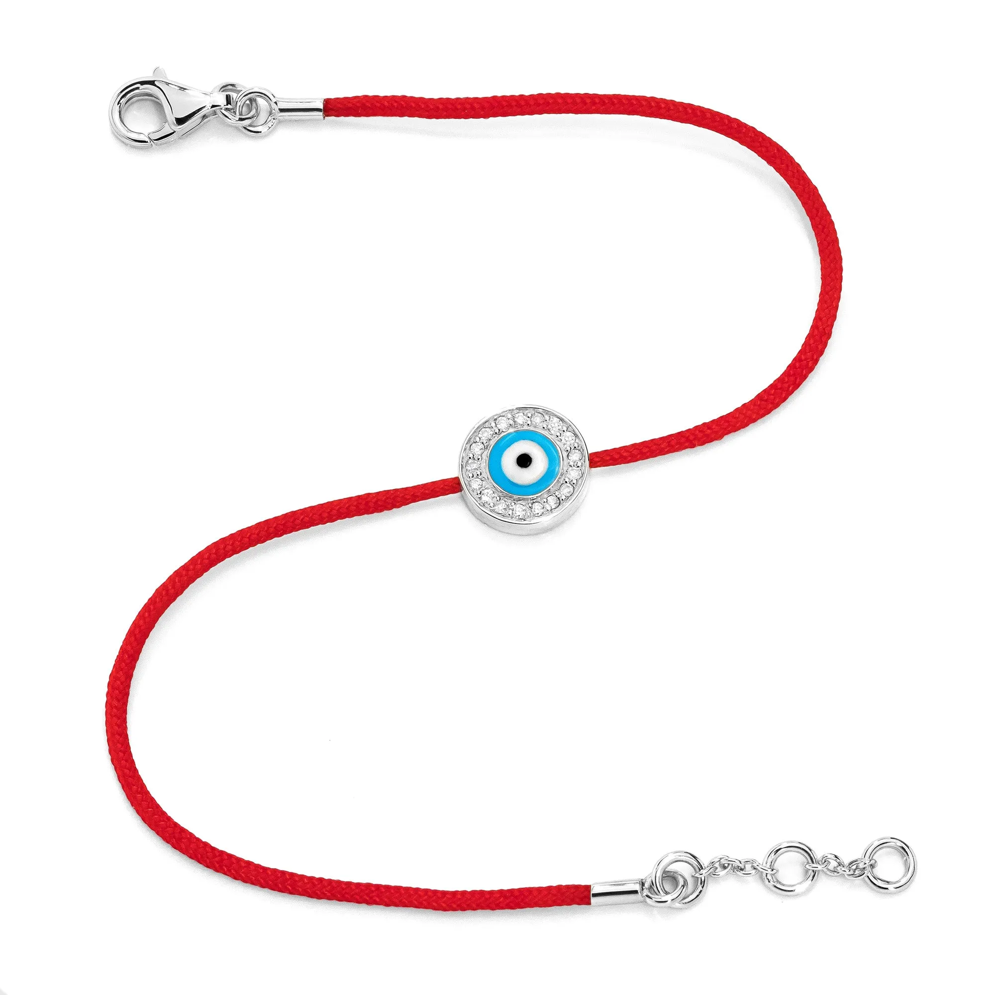 White Gold Vermeil Diamond Women's Light Blue Eye & Red Cord Bracelet sold by Aaron Basha