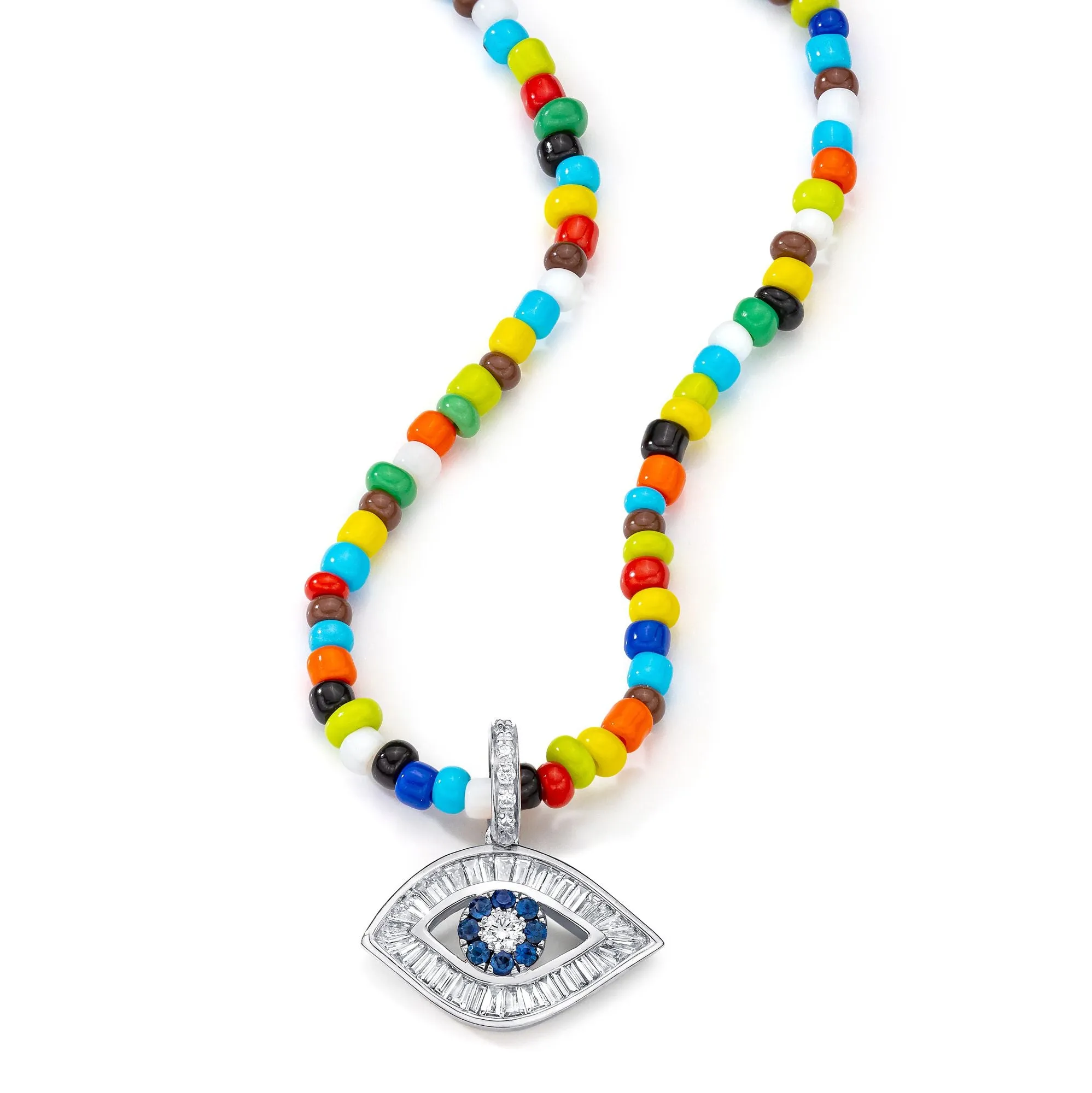 Baguette Diamond & Blue Sapphire Evil Eye Charm sold by Aaron Basha