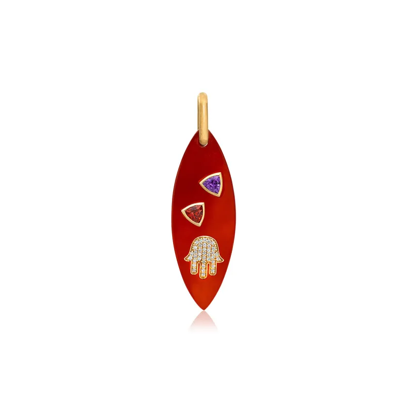 Michal 18K Gold Carnelian & Diamond Hamsa Pendant sold by Aaron Basha