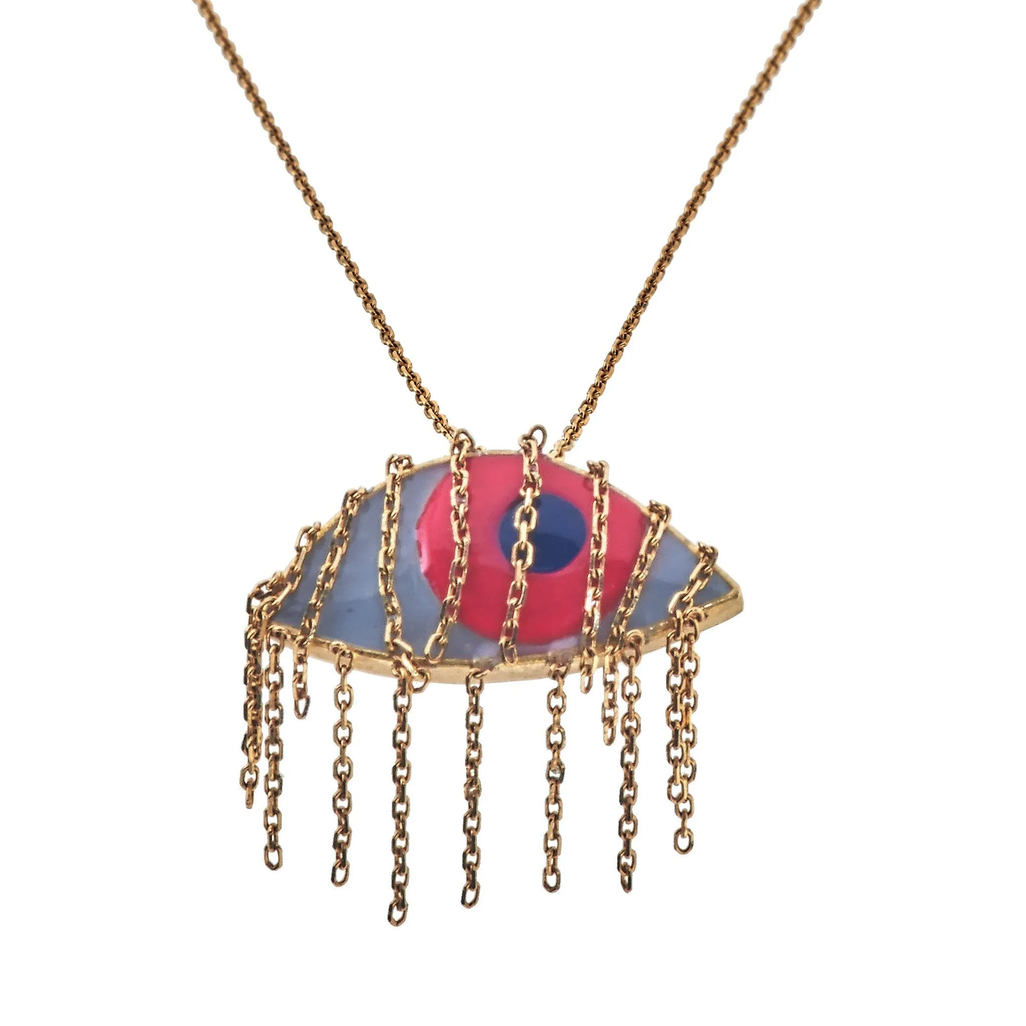Aysha Evil Eye Fringe Necklace in 14K Yellow Gold sold by Aaron Basha