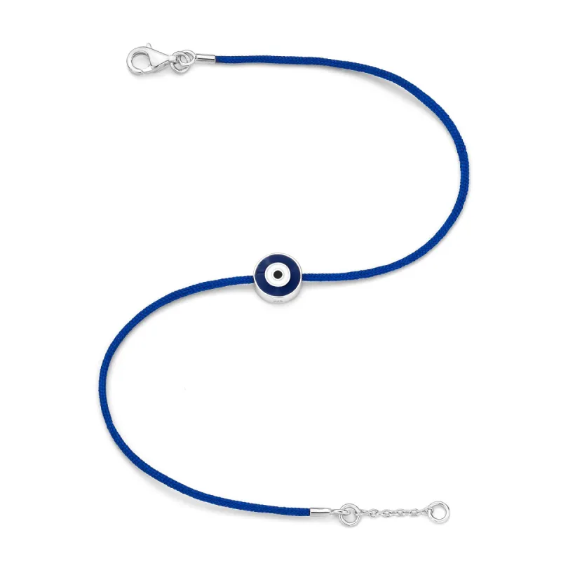 White Gold Vermeil Men's Navy Eye & Cord Bracelet (7-7.5") sold by Aaron Basha