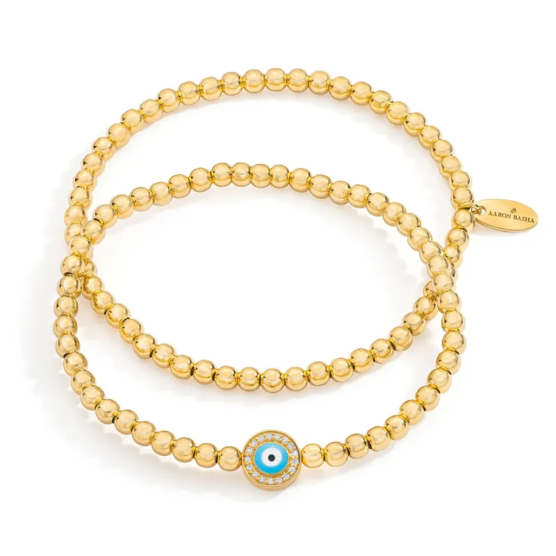 Vermeil Beaded Light Blue Evil Eye Bracelet Set sold by Aaron Basha