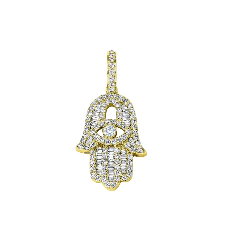 Baguette Diamond Yellow Gold Large Hamsa sold by Aaron Basha