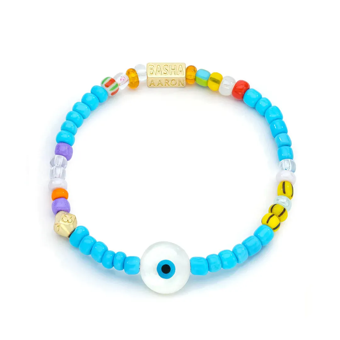 Women's White & Turquoise Beaded Stretch Bracelet sold by Aaron Basha