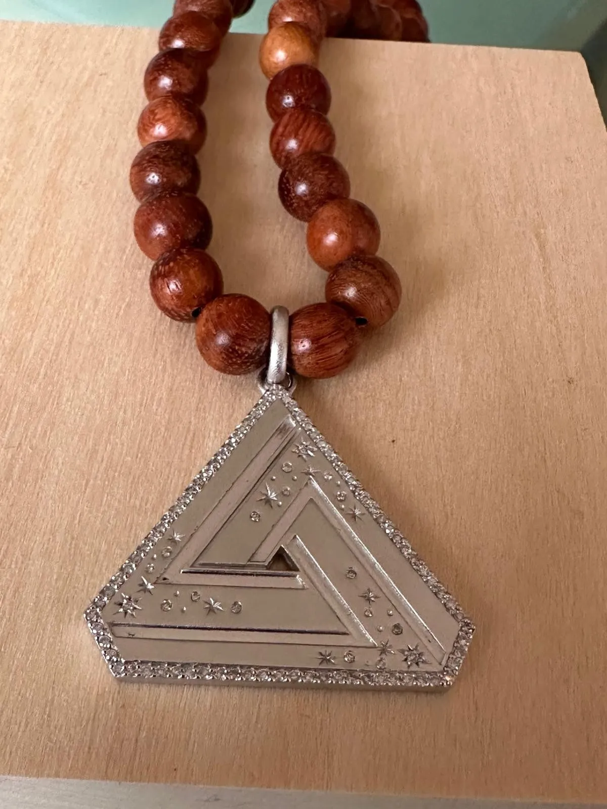 Large Abracadabra Silver Series 5 Wood Bead Necklace sold by Aaron Basha