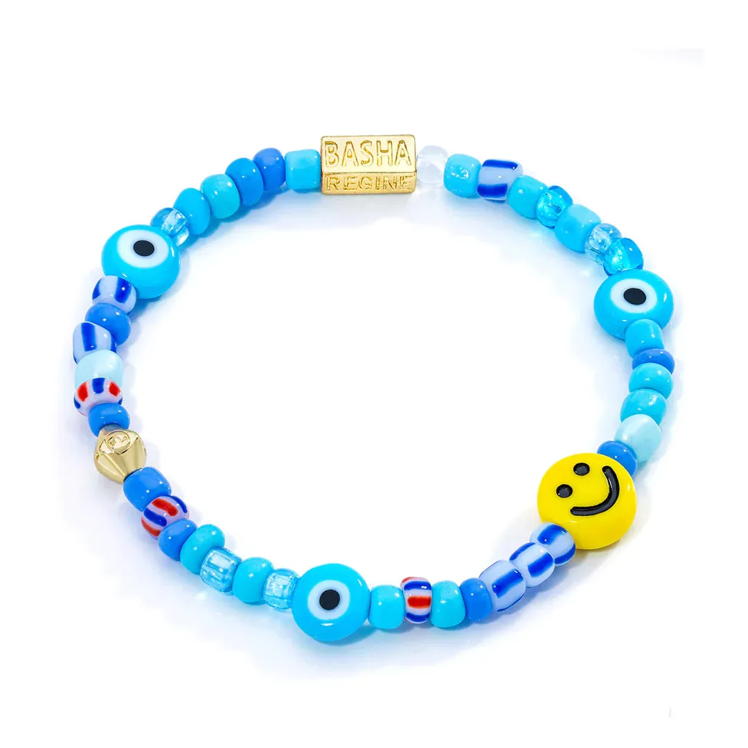 Women's Light Blue Mix Smiley Beaded Stretch Bracelet sold by Aaron Basha