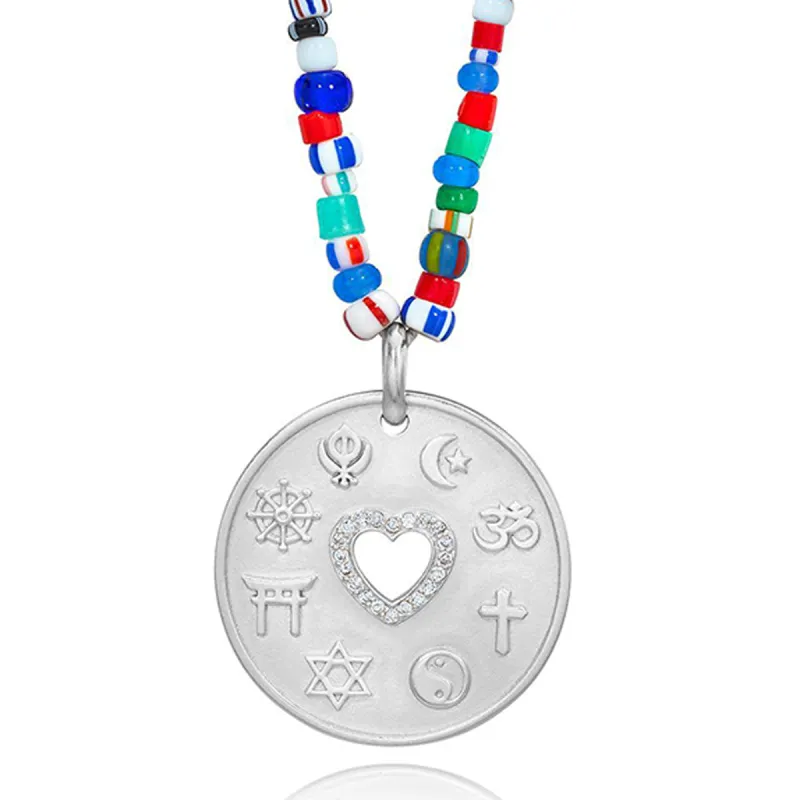 Love Is My Religion Silver on Colorful Beaded Chain sold by Aaron Basha