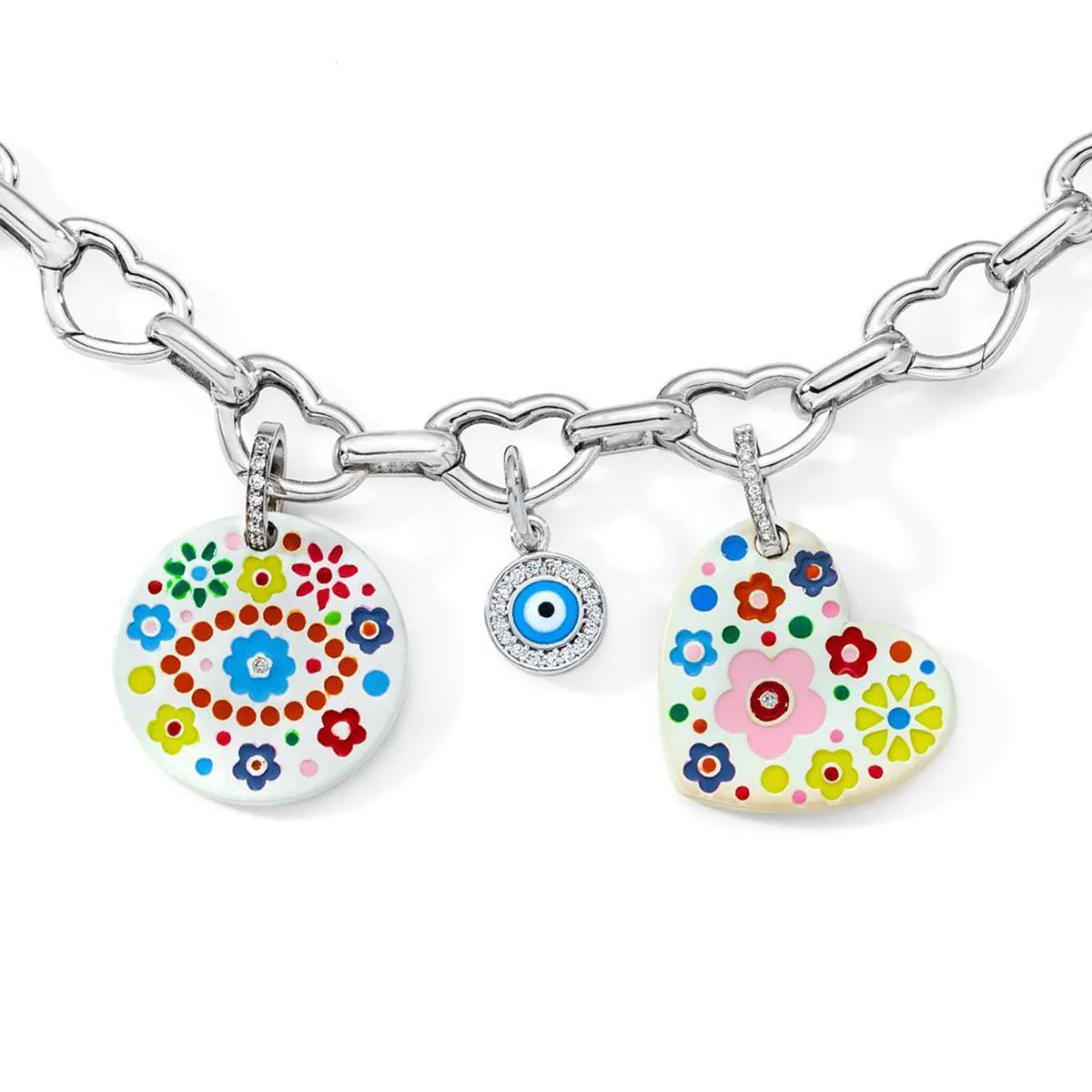 18K White Gold Small Open Heart Link Bracelet with Charms- Bracelet & Charms sold separately sold by Aaron Basha