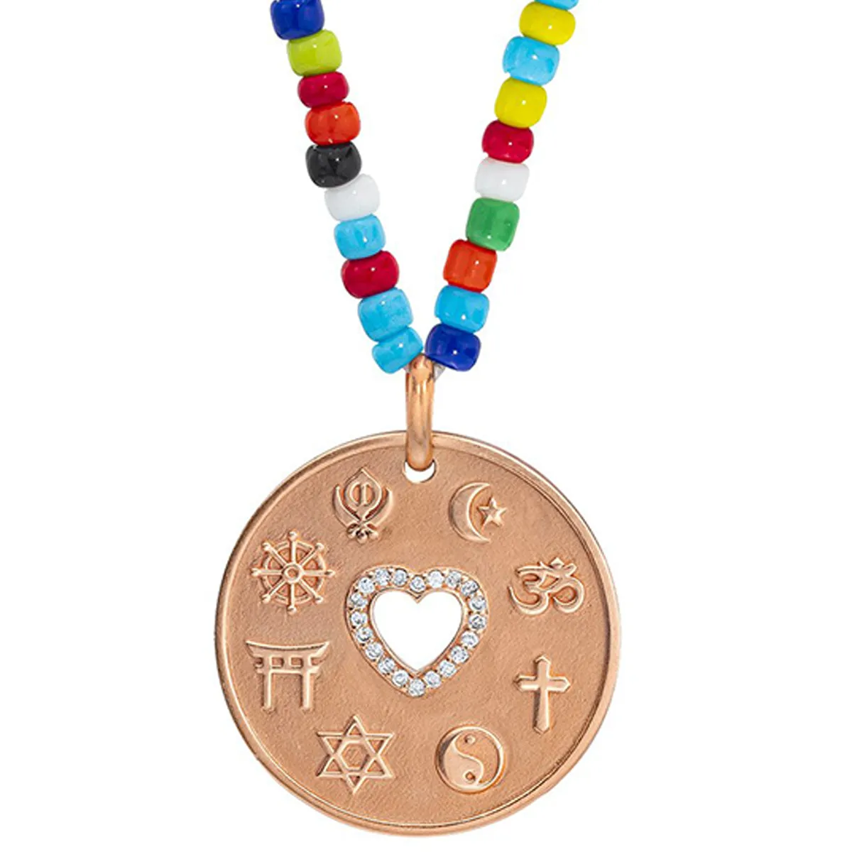 Love Is My Religion Rose Gold on Colorful Beaded Chain sold by Aaron Basha