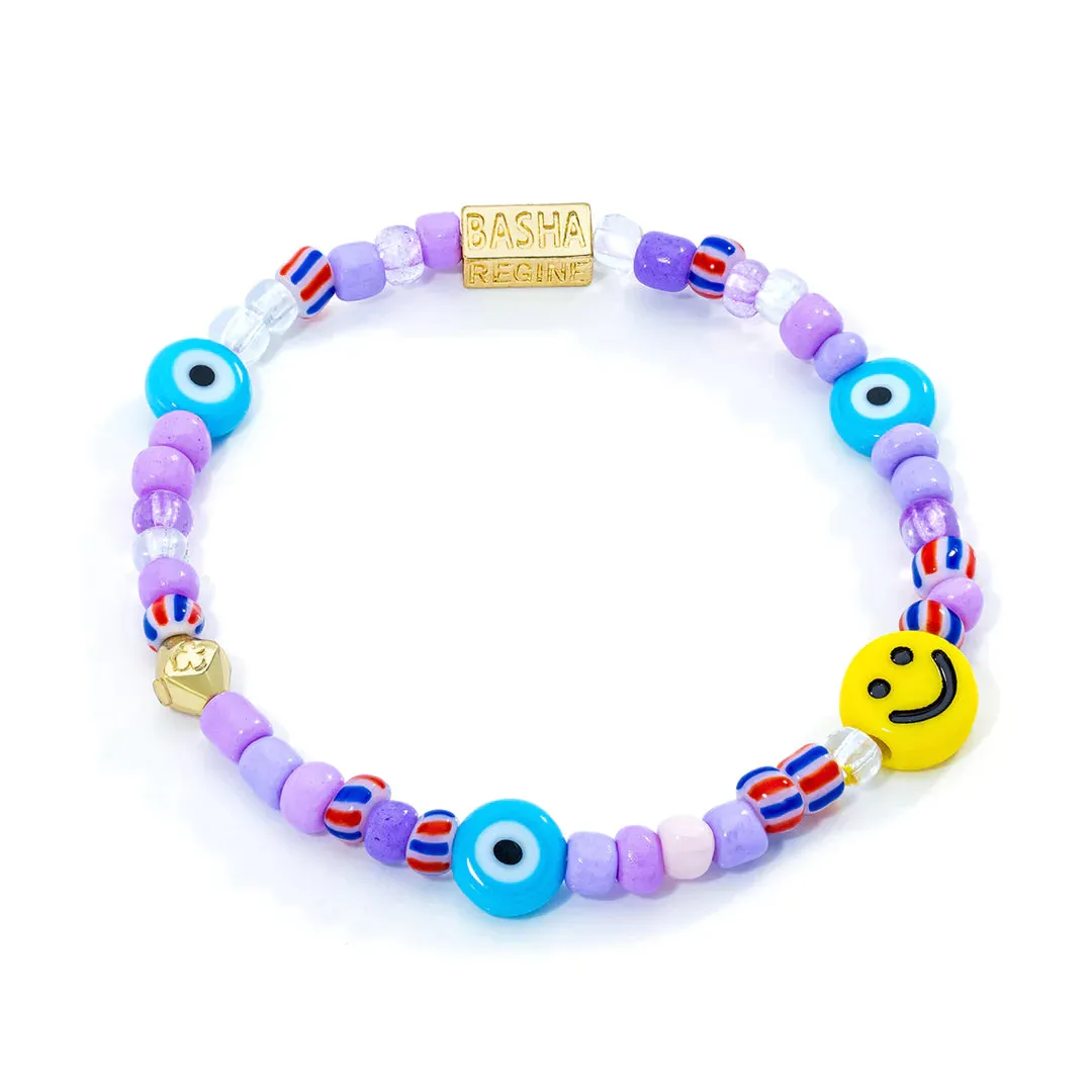 Women's Violet Mix Smiley Beaded Stretch Bracelet sold by Aaron Basha