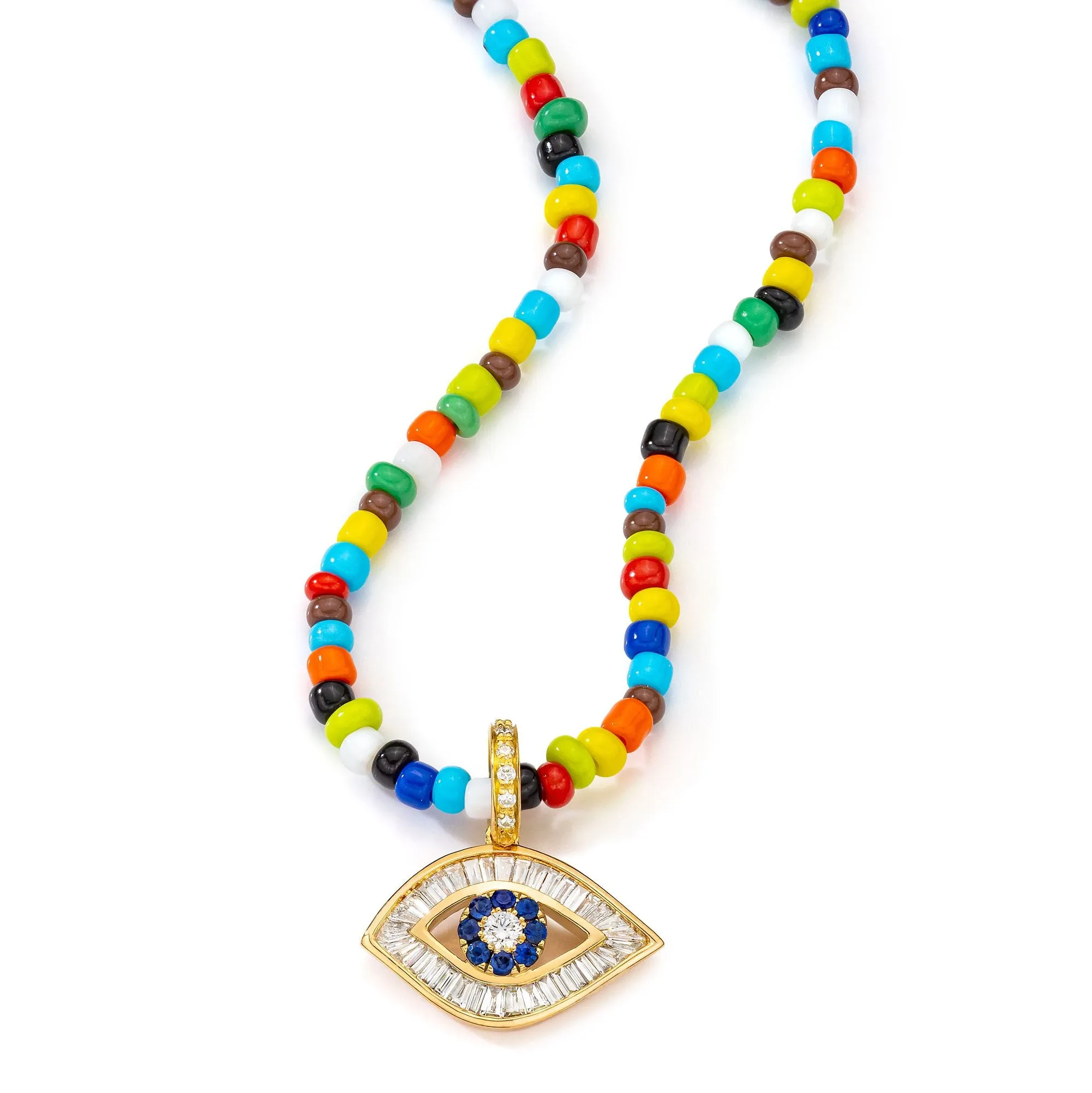Baguette Diamond & Blue Sapphire Evil Eye Charm sold by Aaron Basha