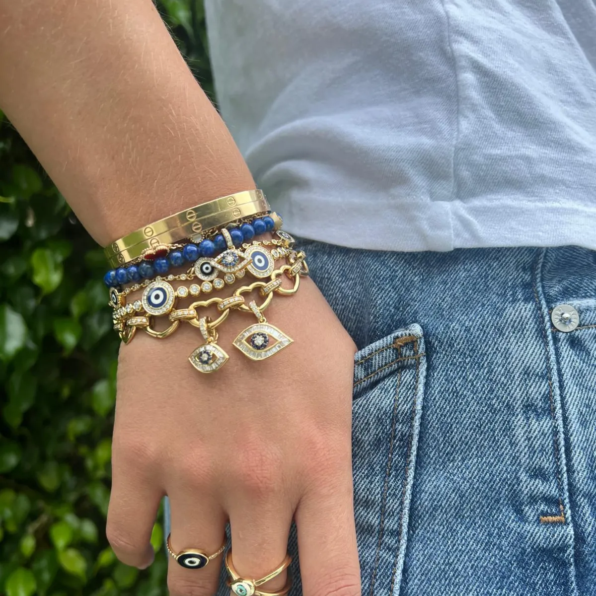 Baguette Diamond & Blue Sapphire Evil Eye Charm sold by Aaron Basha product image thumbnail 2