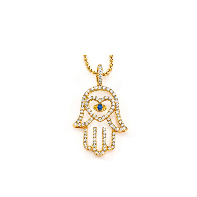 18K Large Open Hand Hamsa Charm with Heart sold by Aaron Basha
