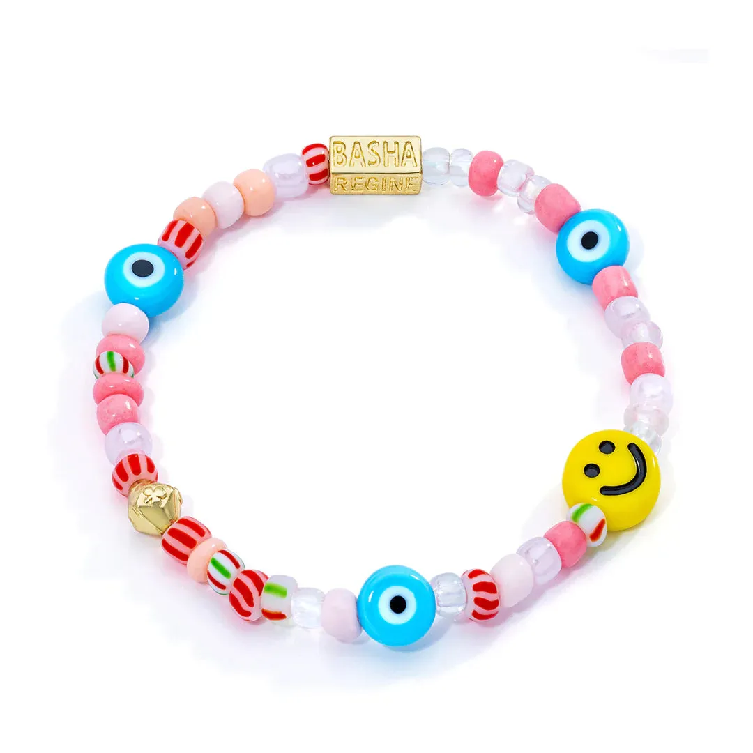 Women's Pink Mix Smiley Beaded Stretch Bracelet sold by Aaron Basha