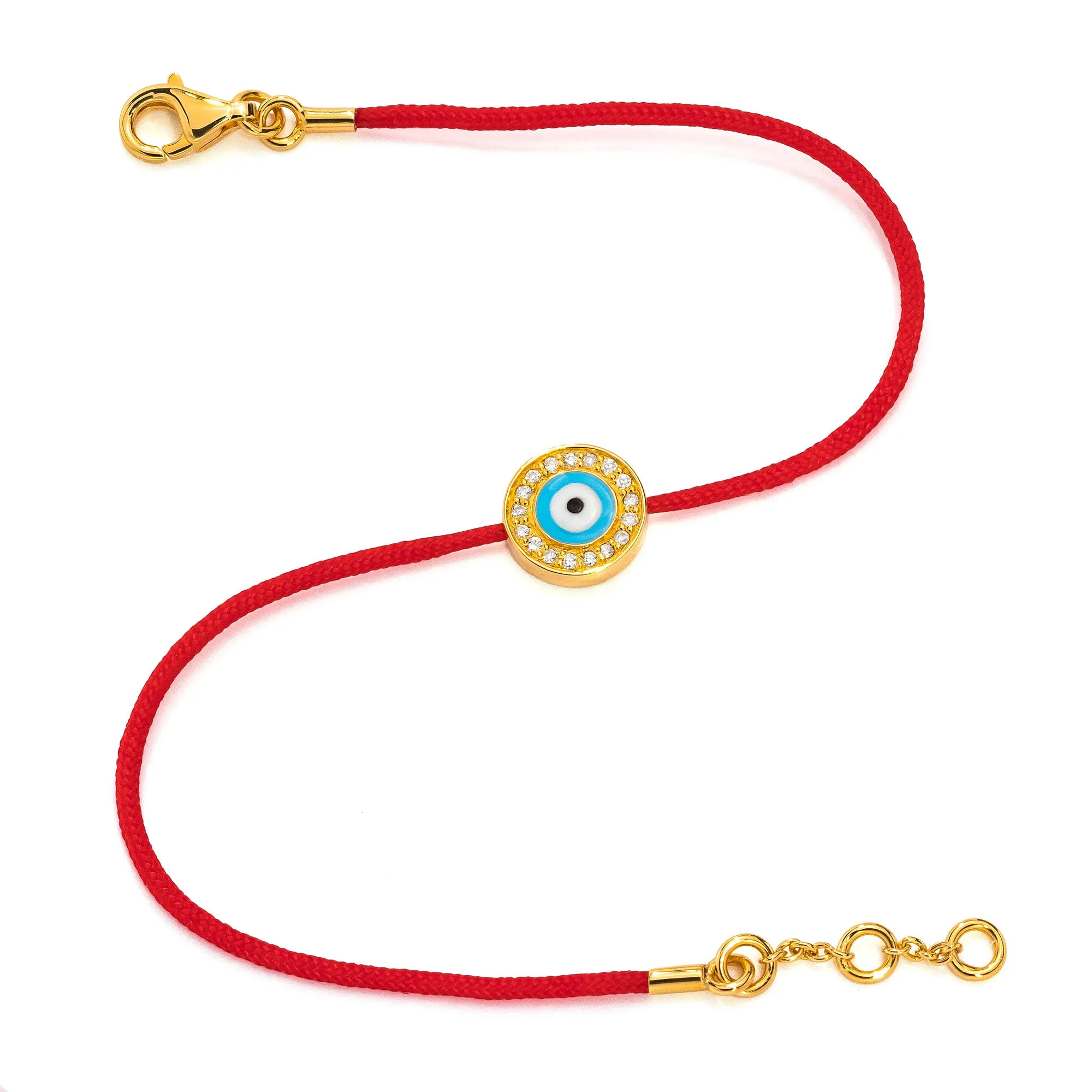 Yellow Gold Vermeil Diamond Women's Light Blue Eye & Red Cord Bracelet sold by Aaron Basha