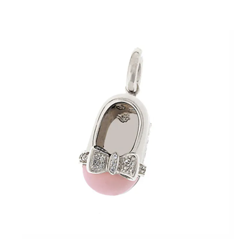 18K Pink Toe /White Body Diamond Bow Shoe Charm sold by Aaron Basha