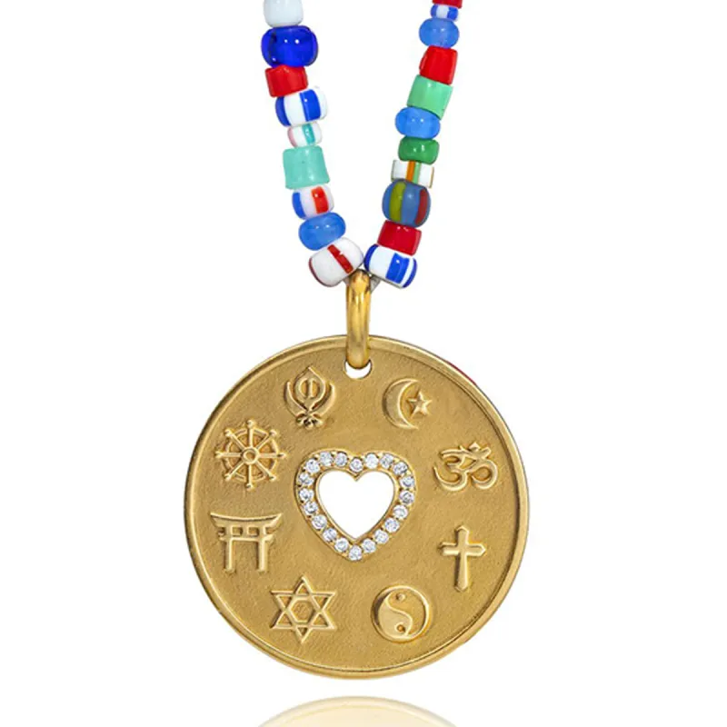 Love Is My Religion Yellow Gold on Colorful Beaded Chain sold by Aaron Basha