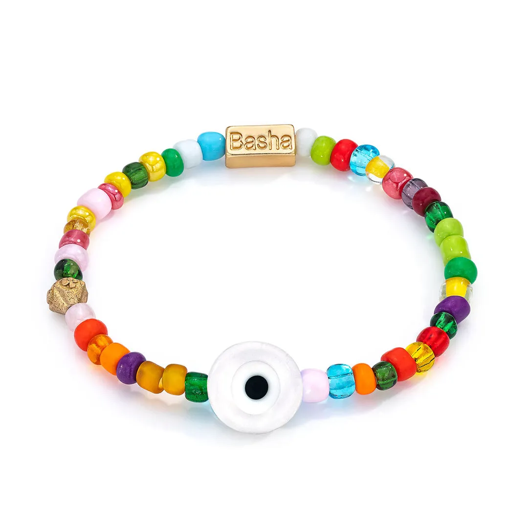 Women's Clear White Beaded Stretch Bracelet sold by Aaron Basha